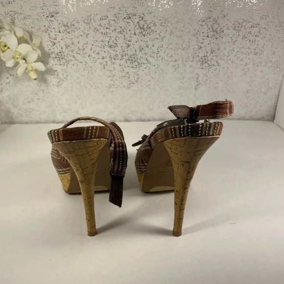 Rue 21 Brown & Teal Pin Stripe Open Toed Heels - Picture 8 of 11